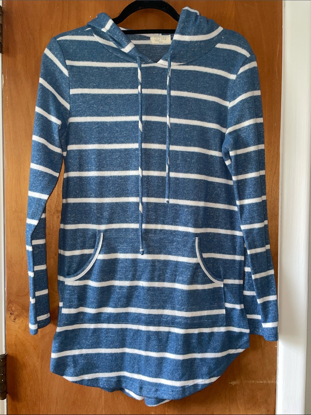 Blue & White Striped Hooded Tunic Sweatshirt
